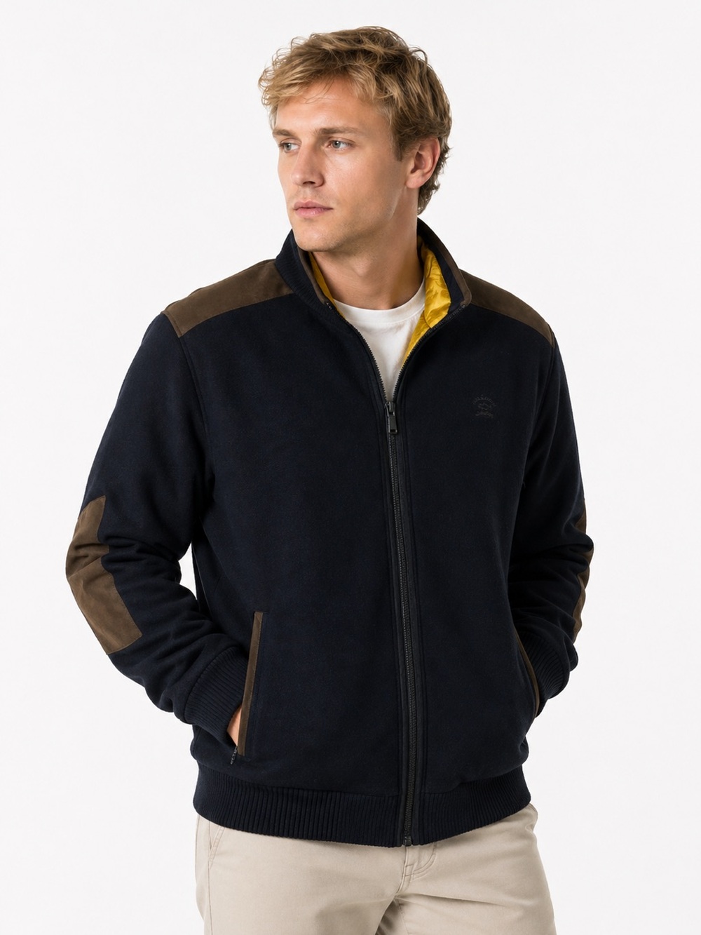 Paul & Shark Yachting Quilt Lined Leather Patched Virgin Wool Jacket
